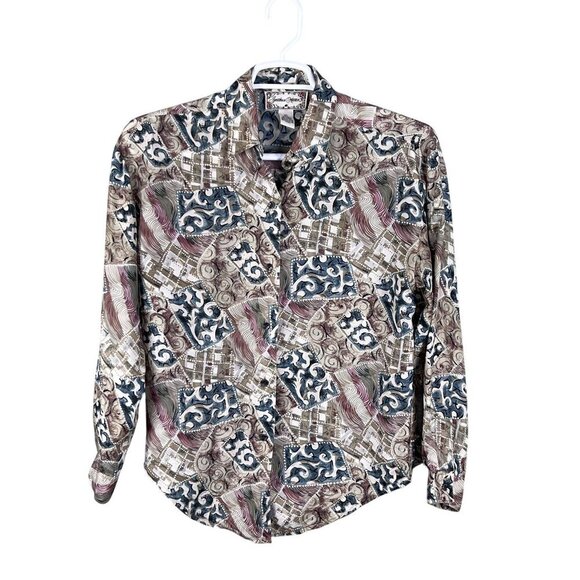 Jonathan Martin Womens S 100% Silk Button Up Blouse Abstract Print Southwestern - Picture 3 of 15